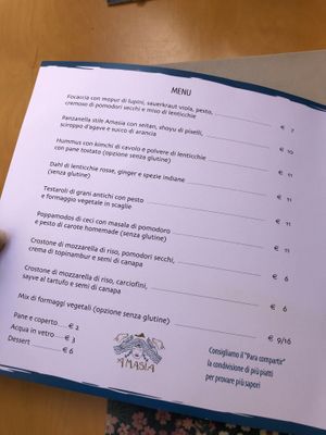 Menu  at Amasia in Pietrasanta