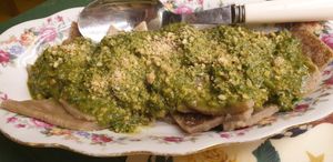 Traditional local pasta with homemade basil pesto at Amasia in Pietrasanta