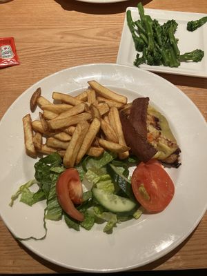 Hunters chicken, chips and salad   at The Steamboat in Skegness