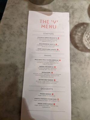 Vegan menu at Scotts in South Queensferry