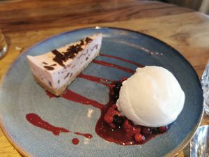 Rhubarb ginger cheesecake at Scotts in South Queensferry