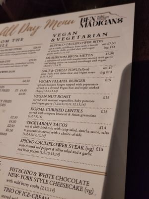 Menu January 2023 at Ben Madigans in Belfast