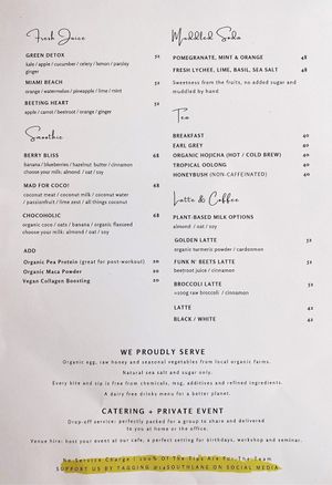 Menu for drinks at 14 South Lane in Hong Kong Island