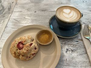 Strawberry and popped red scone with orange jam   at 14 South Lane in Hong Kong Island