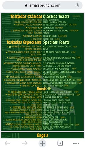 Menu 1  at La Mala Brunch in Sevilla