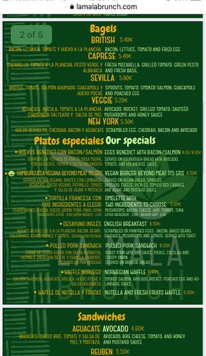 Menu 2  at La Mala Brunch in Sevilla