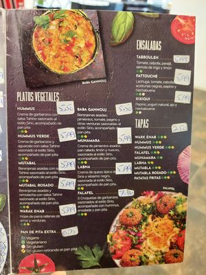 Veg*an section of the menu at Syriana in Zaragoza