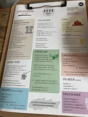 Menu at ANNA Pancakes in Utrecht