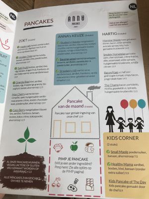 Menu at ANNA Pancakes in Utrecht