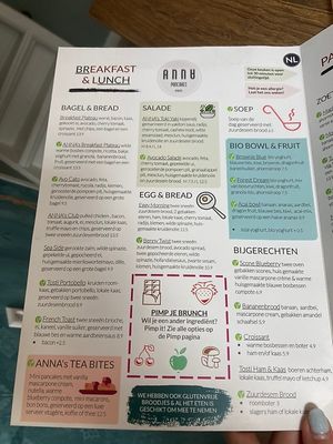 Menu at ANNA Pancakes in Utrecht