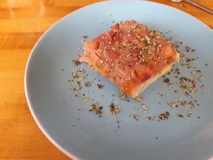 Rhubarb cake at Les Amants du Marche in Pau