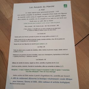 Menu at Les Amants du Marche in Pau