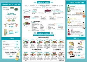 Menu at Aloha Poké in Mallorca