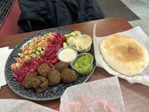 Falafel plate with schug sauce   at Milky Way in Pittsburgh