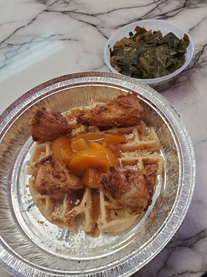 Chikn and Waffles 🧇 side of Collards greens at Nanas Kitchen in Chandler