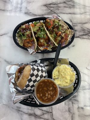 Cauliflower tacos and bbq burger   at Nanas Kitchen in Chandler