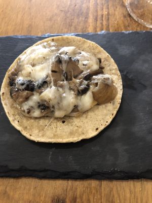 Mushroom taco- baby portion. Order the QUESADILLA instead    at Tiki Taco in Ibiza