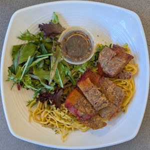 Vegan Roasted Pork Belly Garlic Noodles at Banh Mi Up in Portland