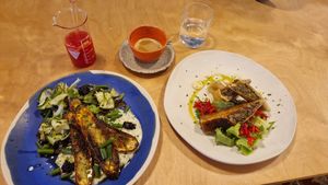 Zucchini dish and mushroom strudel at Br00m44 in Zagreb