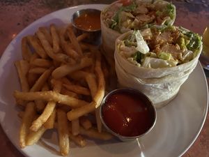 Vegan buffalo chicken wrap  at Wild Goose Tavern in Costa Mesa