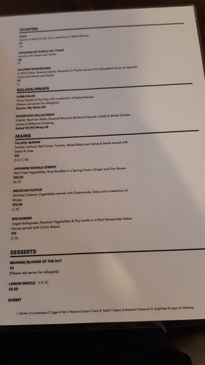 September 2021 menu at Katie Daly's in Gorey