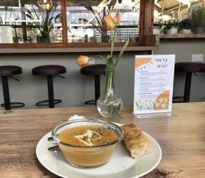 Soup and focaccia   at The Jackfruit Coffee Shop in Saundby