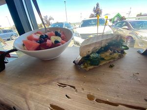 I ate half of the panini before thinking to take a photo - oops! 😋  at Rooted: Eat More Plants in Medford
