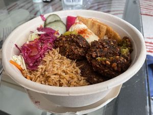 Very tasting and filling falafel hummus bowl  at Chickpea in Hong Kong Island