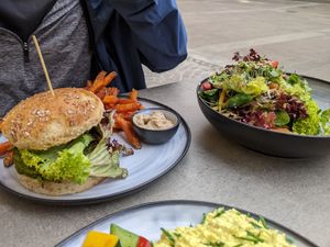 Vegan burger with sweet potato fries and the 'Alles Salat' at KLYO - Alte Münze in Graz