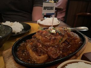 Pan fried sizzling tofu with impossible meat  at Chili Fagara 麻辣燙" in Hong Kong Island