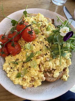 Tofu scramble on toast  at Nourish Plant Kitchen in Harrogate