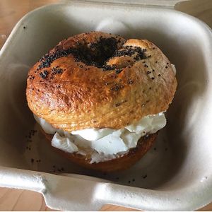 Vegan bagel with cream cheeze.  at Karma Cream in Gainesville