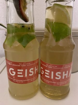 Homemade soda passionfruit and lychee iced tea  at Geisha Lounge in Breda