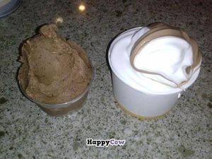 chocolate espresso ice cream and coconut & chocolate soft serve at Sage Organic Vegan Cafe and KindKreme in Pasadena