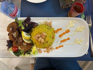 Falafel and rice with spices  at Restaurante Damasco in Cordoba