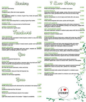 Indian Benidorm restaurant vegan menu at The Curry House in Benidorm
