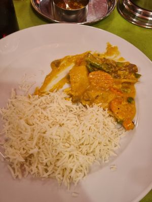 Vegetable korma and boiled rice at The Curry House in Benidorm