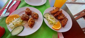 Onion bhaji and vegetable pakora at The Curry House in Benidorm