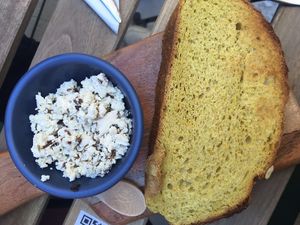 Tofu ricotta and pumpkin bread at Tataoim in Lisbon