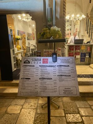 Menu at Stara Loza in Dubrovnik