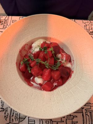 Tasty Gnocchi with beetroot sauce   at Stara Loza in Dubrovnik