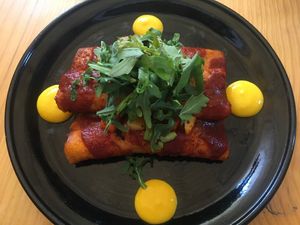 enchiladas in a great sauce at Tata Mezcaleria in Morelia