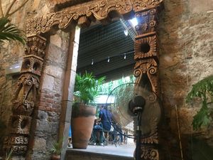 There are two different patios, this is a view from one to the other at Tata Mezcaleria in Morelia