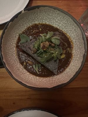Tételas con hoja santa y mole  at Tata Mezcaleria in Morelia