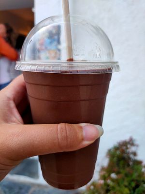 Choco batidos with coconut milk, dates, banana and cocoa at Gelateria Es Cucurutxo in Cadaques