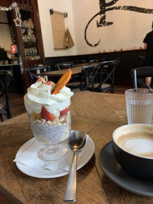Coconut chia Bircher muesli   at Cafe Patina in Wahroonga