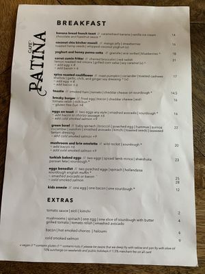 Breakfast menu December 2022  at Cafe Patina in Wahroonga