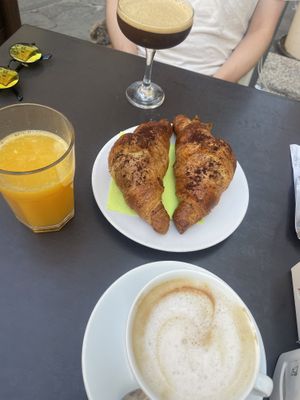 Caffe Shakerato, Cappucino, Orange juice and chocolate croissants  at Biolino in La Spezia