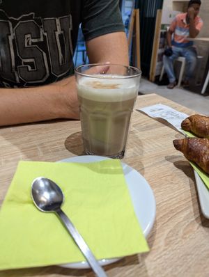 Soy milk decaf latte at Biolino in La Spezia