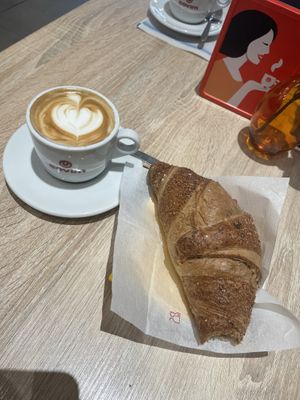 Vegan cappuccino and cornetto  at Biolino in La Spezia